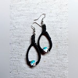 NWOT Handmade Micromacramé Earrings - Oval Drop Beaded